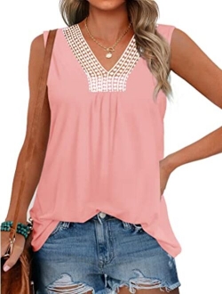 XIEERDUO Women's Summer Tank Tops Crochet Lace V Neck Sleeveless Tank Tops Flowy S-XXL