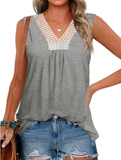 XIEERDUO Women's Summer Tank Tops Crochet Lace V Neck Sleeveless Tank Tops Flowy S-XXL