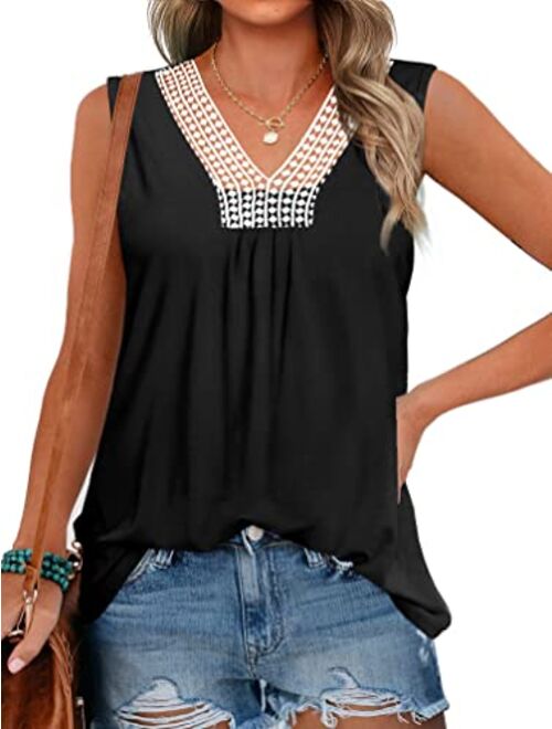 XIEERDUO Women's Summer Tank Tops Crochet Lace V Neck Sleeveless Tank Tops Flowy S-XXL