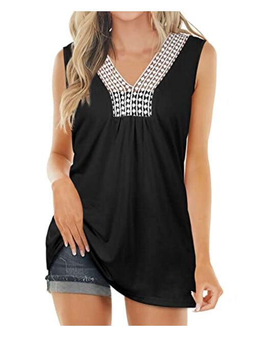 XIEERDUO Women's Summer Tank Tops Crochet Lace V Neck Sleeveless Tank Tops Flowy S-XXL