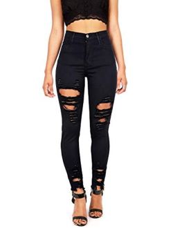 Skirt Bl Women's High Waisted Stretch Ripped Skinny Jeans Juniors Destroyed Butt Lifting Denim Pants