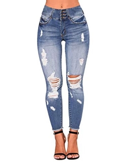 Skirt Bl Women's High Waisted Stretch Ripped Skinny Jeans Juniors Destroyed Butt Lifting Denim Pants