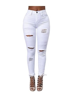 Skirt Bl Women's High Waisted Stretch Ripped Skinny Jeans Juniors Destroyed Butt Lifting Denim Pants