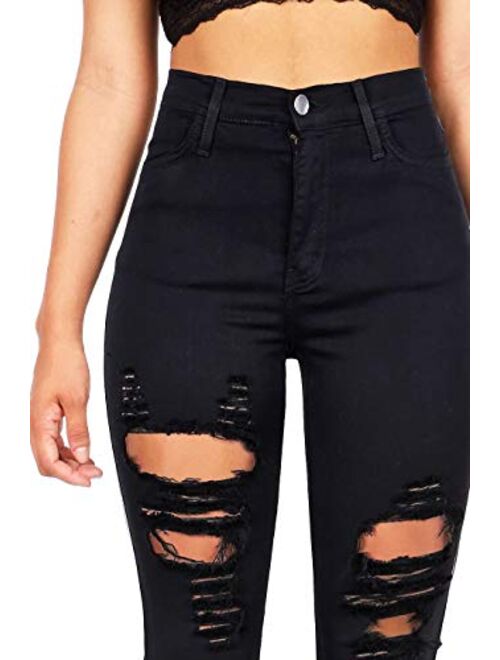 Skirt Bl Women's High Waisted Stretch Ripped Skinny Jeans Juniors Destroyed Butt Lifting Denim Pants