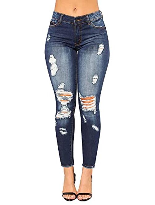 Skirt Bl Women's High Waisted Stretch Ripped Skinny Jeans Juniors Destroyed Butt Lifting Denim Pants