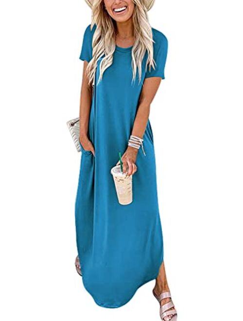 ANRABESS Women's Casual Loose Short Sleeve Long Dress Split Maxi Summer Beach Dress with Pockets