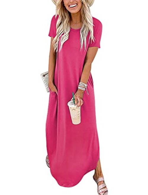 ANRABESS Women's Casual Loose Short Sleeve Long Dress Split Maxi Summer Beach Dress with Pockets