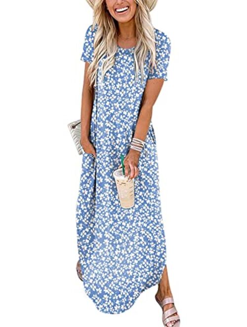 ANRABESS Women's Casual Loose Short Sleeve Long Dress Split Maxi Summer Beach Dress with Pockets