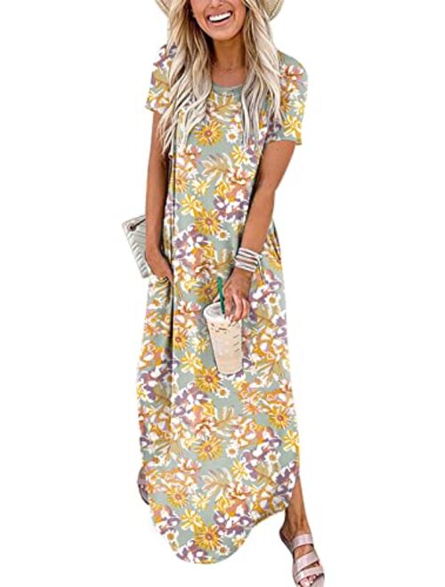 ANRABESS Women's Casual Loose Short Sleeve Long Dress Split Maxi Summer Beach Dress with Pockets