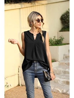 Bettysays Women's Summer Sleeveless V Neck Casual Tank Tops Chiffon Blouse Office Work Shirts