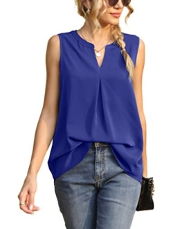 Bettysays Women's Summer Sleeveless V Neck Casual Tank Tops Chiffon Blouse Office Work Shirts