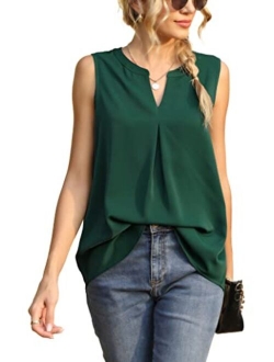 Bettysays Women's Summer Sleeveless V Neck Casual Tank Tops Chiffon Blouse Office Work Shirts