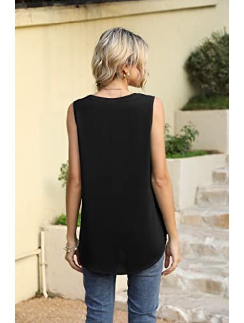 Bettysays Women's Summer Sleeveless V Neck Casual Tank Tops Chiffon Blouse Office Work Shirts