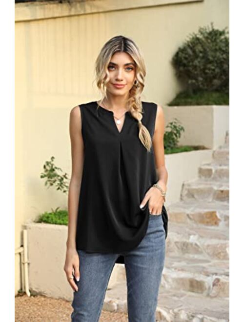 Bettysays Women's Summer Sleeveless V Neck Casual Tank Tops Chiffon Blouse Office Work Shirts