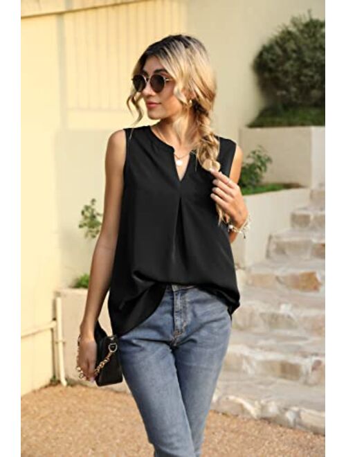 Bettysays Women's Summer Sleeveless V Neck Casual Tank Tops Chiffon Blouse Office Work Shirts