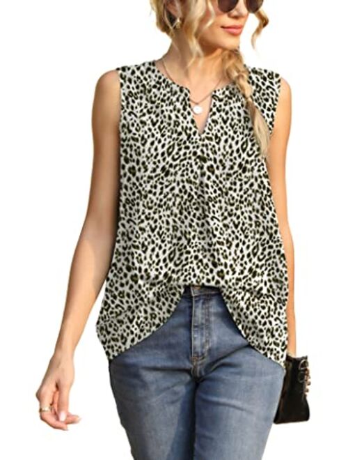 Bettysays Women's Summer Sleeveless V Neck Casual Tank Tops Chiffon Blouse Office Work Shirts