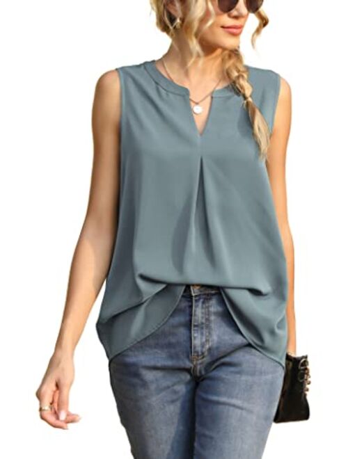 Bettysays Women's Summer Sleeveless V Neck Casual Tank Tops Chiffon Blouse Office Work Shirts