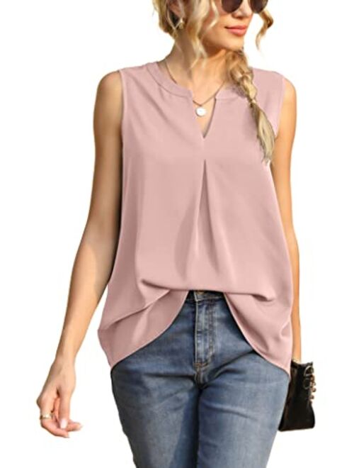 Bettysays Women's Summer Sleeveless V Neck Casual Tank Tops Chiffon Blouse Office Work Shirts