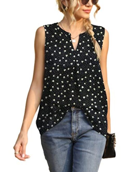 Bettysays Women's Summer Sleeveless V Neck Casual Tank Tops Chiffon Blouse Office Work Shirts