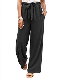 NIMIN Wide Leg Pants for Women High Waisted Business Casual Pants Work Pants Loose Flowy Summer Beach Pants with Pockets