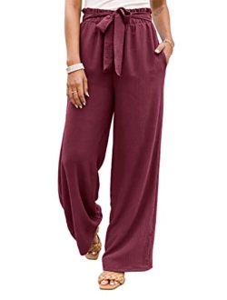 NIMIN Wide Leg Pants for Women High Waisted Business Casual Pants Work Pants Loose Flowy Summer Beach Pants with Pockets