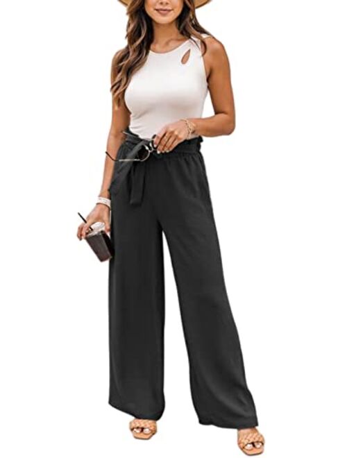 NIMIN Wide Leg Pants for Women High Waisted Business Casual Pants Work Pants Loose Flowy Summer Beach Pants with Pockets