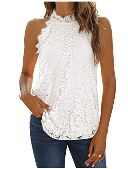 Halife Womens Summer Lace Tank Tops Halter Neck Casual Sleeveless Shirts Dressy Blouse Top