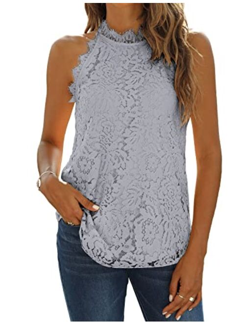 Halife Womens Summer Lace Tank Tops Halter Neck Casual Sleeveless Shirts Dressy Blouse Top