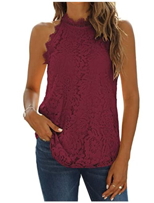 Halife Womens Summer Lace Tank Tops Halter Neck Casual Sleeveless Shirts Dressy Blouse Top