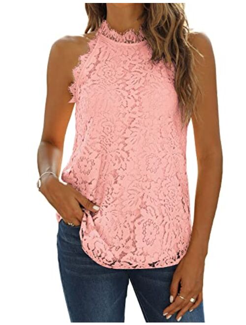 Halife Womens Summer Lace Tank Tops Halter Neck Casual Sleeveless Shirts Dressy Blouse Top