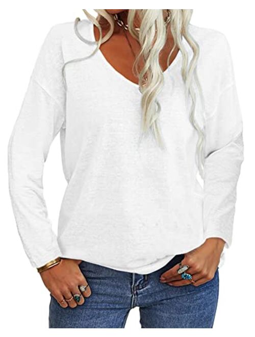 Danedvi Women Fashion V-Neck Half Sleeves Oversized T Shirt Solid Casual Loose Basic Tops