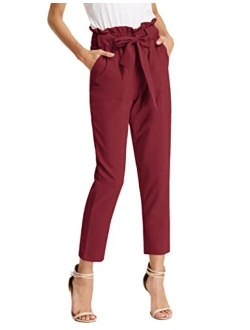 KANCY KOLE Women Paper Bag Pants High Waist with Pockets Tie Casual Cropped Trousers S-XXL