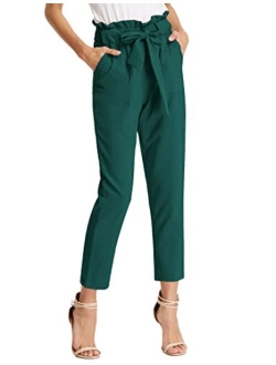 KANCY KOLE Women Paper Bag Pants High Waist with Pockets Tie Casual Cropped Trousers S-XXL