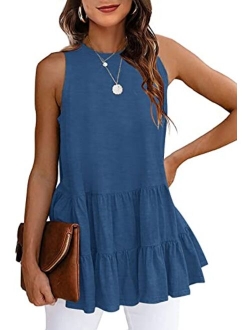 HAEOF Women Sleeveless Babydoll Tops Crew Neck Casual Flowy Tunic Camis Shirts