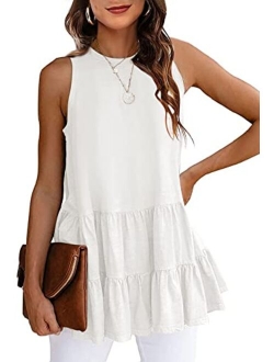 HAEOF Women Sleeveless Babydoll Tops Crew Neck Casual Flowy Tunic Camis Shirts