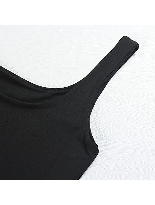 Artfish Women's Sleeveless Strappy Tank Square Neck Double Layer Workout Fitness Casual Basic Crop Tops