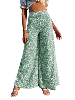 Women's Floral Print High Waist Beach Wide Leg Palazzo Pants