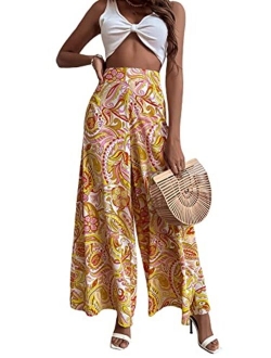 Women's Floral Print High Waist Beach Wide Leg Palazzo Pants