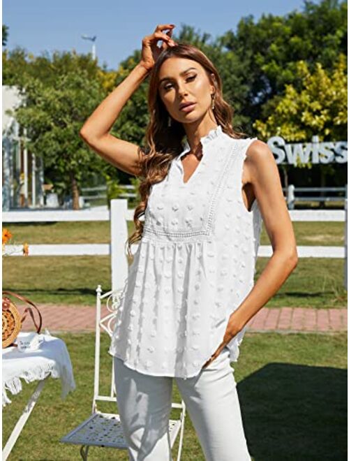 VIISHOW Women's Tops and Blouses for Summer Sleeveless V Neck Casual Tank Tops Blouse Elegant Chiffon Blouse