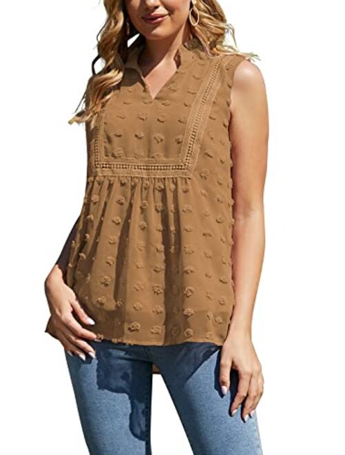 VIISHOW Women's Tops and Blouses for Summer Sleeveless V Neck Casual Tank Tops Blouse Elegant Chiffon Blouse