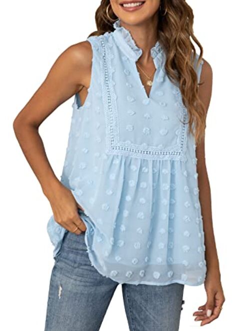 VIISHOW Women's Tops and Blouses for Summer Sleeveless V Neck Casual Tank Tops Blouse Elegant Chiffon Blouse