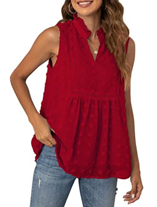 VIISHOW Women's Tops and Blouses for Summer Sleeveless V Neck Casual Tank Tops Blouse Elegant Chiffon Blouse