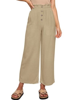 NIMIN Wide Leg Pants for Women High Waisted Linen Pants Casual Beach Loose Trousers with Pockets