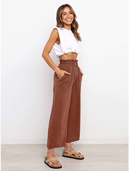 NIMIN Wide Leg Pants for Women High Waisted Linen Pants Casual Beach Loose Trousers with Pockets