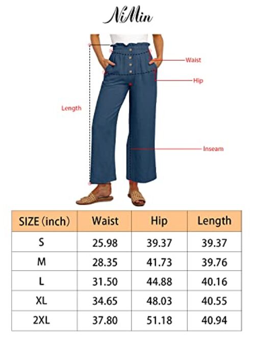 NIMIN Wide Leg Pants for Women High Waisted Linen Pants Casual Beach Loose Trousers with Pockets