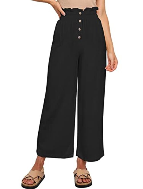 NIMIN Wide Leg Pants for Women High Waisted Linen Pants Casual Beach Loose Trousers with Pockets