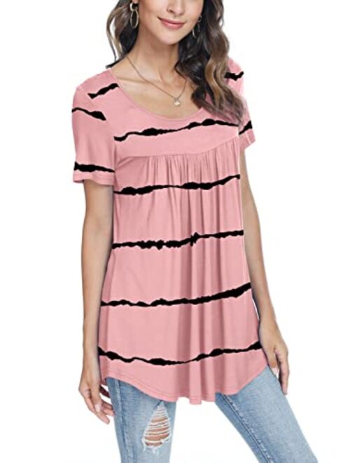 LONGYUAN Women Tops Hide Belly Tunic 2022 Short Sleeve Dressy Casual Blouse Flowy