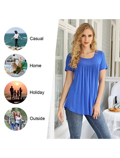 LONGYUAN Women Tops Hide Belly Tunic 2022 Short Sleeve Dressy Casual Blouse Flowy