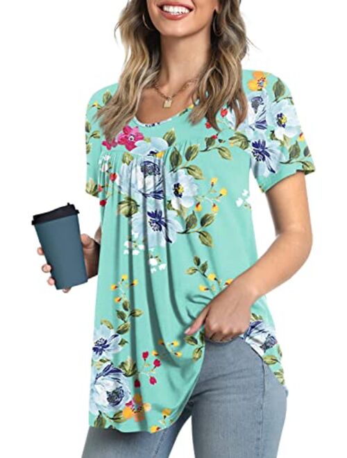 LONGYUAN Women Tops Hide Belly Tunic 2022 Short Sleeve Dressy Casual Blouse Flowy