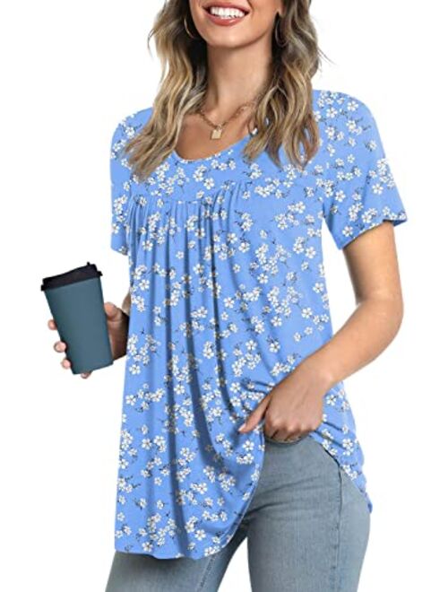 LONGYUAN Women Tops Hide Belly Tunic 2022 Short Sleeve Dressy Casual Blouse Flowy